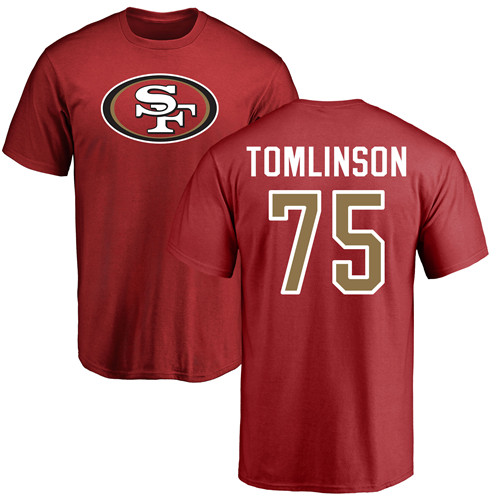 Men San Francisco 49ers Red Laken Tomlinson Name and Number Logo #75 NFL T Shirt->nfl t-shirts->Sports Accessory
